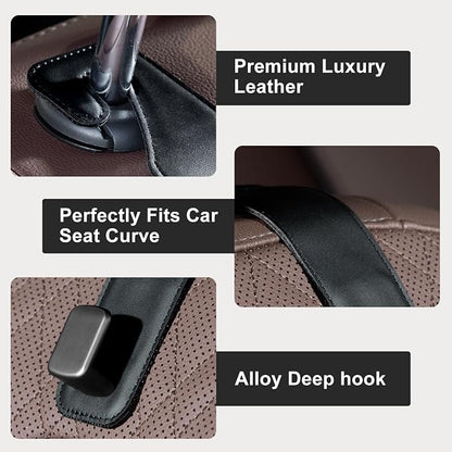 CoBak Headrest Hooks for Car - Universal Premium Stitched Leather and Aluminum-Magnesium Alloy Single Car Seat Back Storage Hook for Purses, Handbags, Bags (2 Pack),Black - Image 3