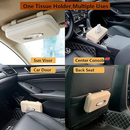 Car Tissue Holder, Sun Visor Napkin Holder, Car Visor Tissue Holder, PU Leather Backseat Tissue Case Holder for Auto,Vehicle (Beige) - Image 4
