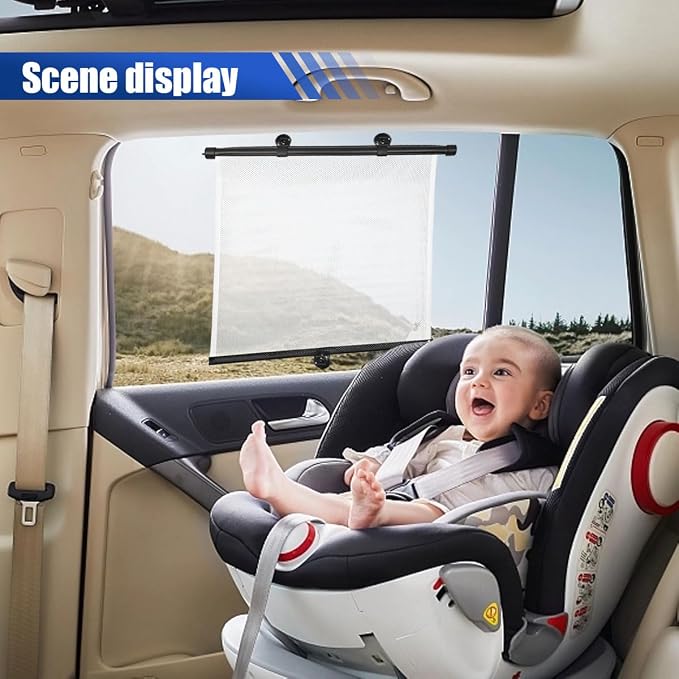 2PCS 18"×14" Car Side Window Sun Shade for Baby/Kids, White | Retractable Roller Car Window Shade with Suction Cups, Block Heat & UV Rays Glare Protection, Baby Travel Accessories for Car - Image 6