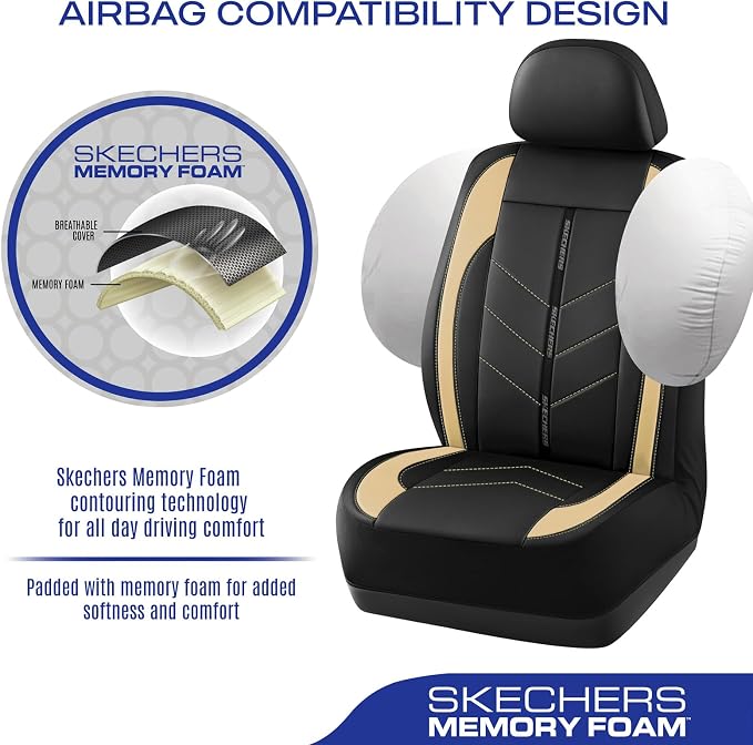 Skechers Car Seat Covers,Luxury Faux Leather Seat Covers,Waterproof Anti Slip Car Seat ProtectorFull Set,Car Accessories Airbag Universal Fit for Most Cars,Vans,Trucks,SUV,Beige - Image 5