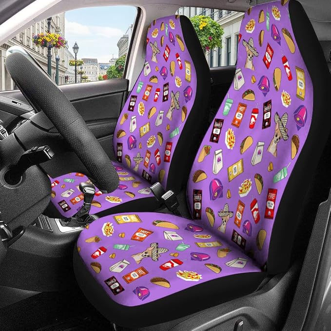 GENANY Taco Dog Car Seat Covers, 2-Piece Front Seat Set | 2-piece polyester front seat cover set, each 49.5 x 19.6 inches, with adjustable straps and hooks - Image 3