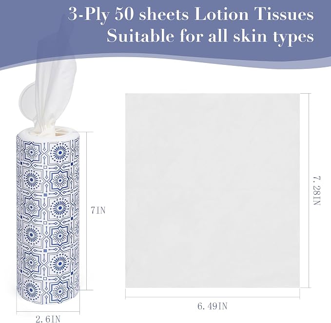 Car Tissue Holder,Facial Tissues Bulk,Travel Tissues, 4 Tubes Tissues with Lotion, Round Tissue Box for Car tissues Cylinder(200 Sheets,3-ply) - Image 3