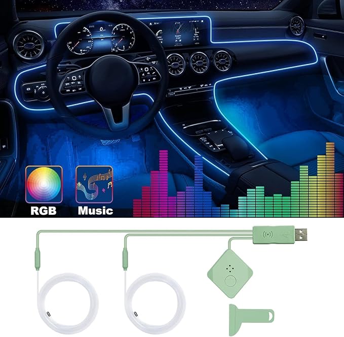 Car Led Strip Lights,Interior Lights,Ambient Lighting Kit With RGB 16 Million Colors Fiber Optics&Music Sync Rhythm,USB Neon Light Accessories for Center Console&Dashboard,Upgraded Version by Fimker