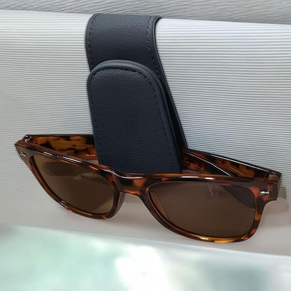 EldHus Sunglass Holder for Car Visor, Magnetic Car Glasses Holder Clip, Leather Eyeglass Holder for Car, Universal Vehicle Sunglasses Hanger Eyeglasses Mount, 1 Pack Black - Image 2
