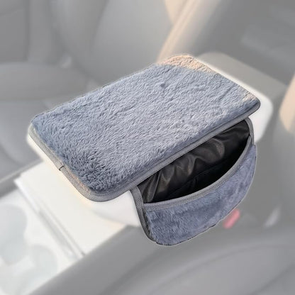 Plush Fuzzy Fur Car Armrest Cover with Side Pockets,Grey | Fluffy Armrest Cushion Pad,Soft Center Console Cover,Car Interior Storage Accessories ,for Most Car Decoration Protector - Image 8