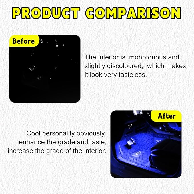 Car LED Strip Light, 48 LEDs RGB Neon Interior Atmosphere Lights, 12V Under Dash Ambient Night Light, Cigarette Lighter Auto Interior Decorative Lamp, Car Accessories (Blue) - Image 5