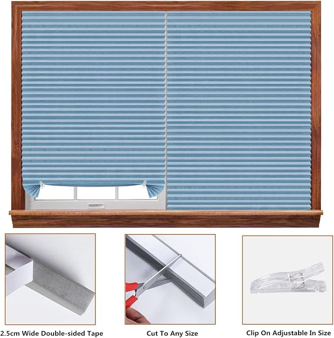 Window Blinds Cordless No Drill Cut to Size Clip On Stick On Self Adhesive Temporary Blinds Pleated Paper Blinds for Windows Doors Shades for Home Nursery Bedroom Kitchen Bathroom | Non-Woven, Light Filtering, Easy Install, Self Adhesive, Pleated Windo... - Image 6