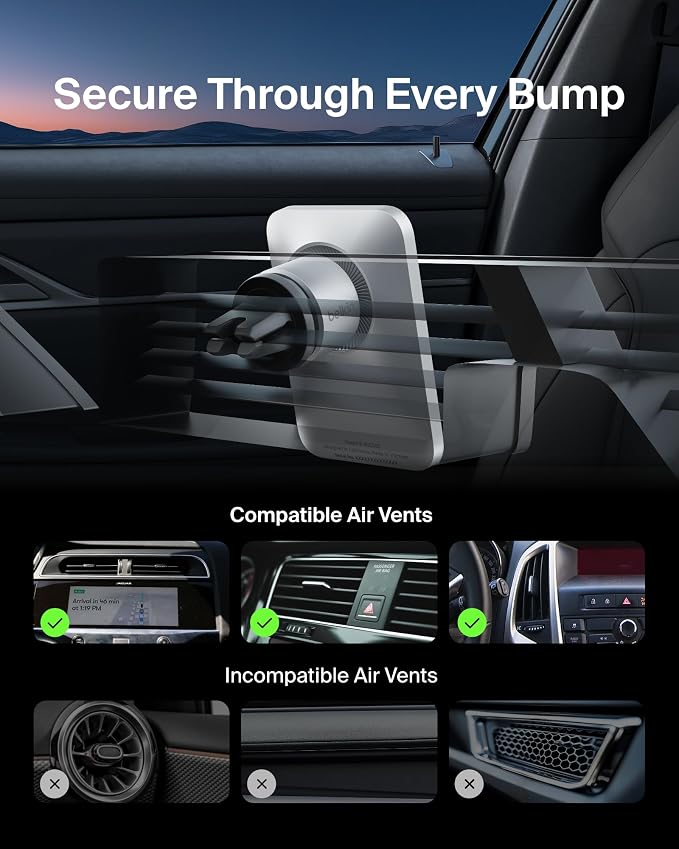 Belkin Magnetic Vent Mount Pro, MagSafe-Compatible Phone Holder for iPhone | Car phone mount, iPhone 17/16/15, Pixel 10 compatible, air vent mount, hands-free driving, road trips - Image 5