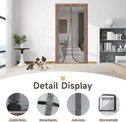 Magnetic Door Screen, Durable Reinforced Anti-Tear Mesh Self-Closing Curtain, Heavy Duty Screen Door with Full Frame Hook & Loop, Fit Door Size 36 x 82 Inch (Silver) - Image 5