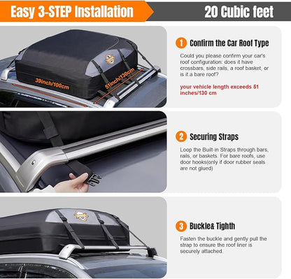 Sailnovo Rooftop Cargo Carrier roof Bag, 20 Cuft fit Cars with/Without Rack | Soft Waterproof Car Roof Bag,6 Tie-Down Straps, 6 Door Hooks,Foldable Car Top Carrier for Road Trip Camping Travel - Image 7