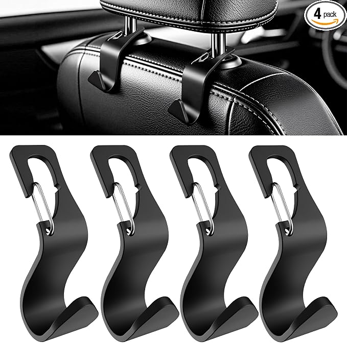 4-Pack Car Headrest Hooks Organizer for Purses Bags Groceries Backpack, 360° Rotation, Black by Unknown