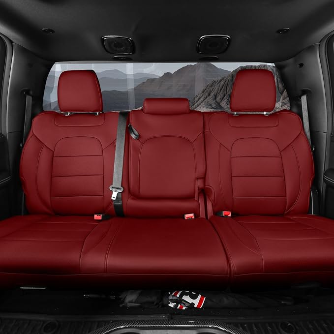 Silverado Seat Covers for 2019-2026 Chevy Silverado & GMC Sierra 1500/2500/3500 CrewCab w/Rear Seat Storage Pickup Seat Cushion,Waterproof Faux Leather Truck Seat Protector(Full Set,Wine Red) - Image 5