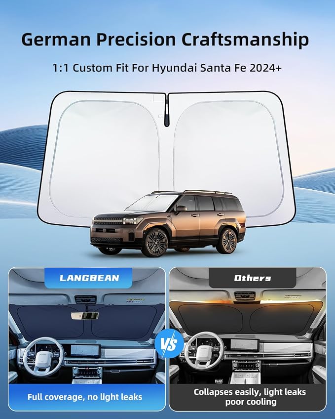 2026 Upgraded Windshield Sun Shade for Hyundai Santa Fe MX5 2024-2026 | Custom Fit Front Window Sunshade, 4-Layer Heat Insulation UV Blocking Sun Visor, Keeps Car Cooler - Image 2