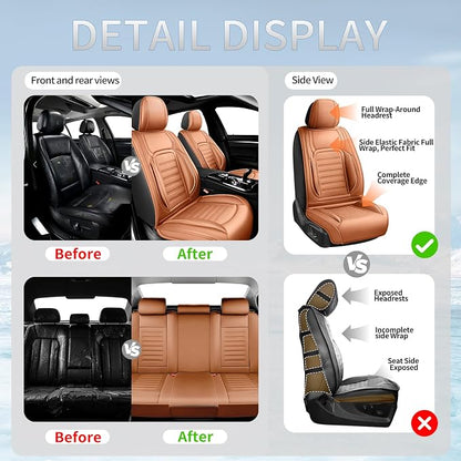 Fit CHR Car Seat Covers for Toyota CHR 2018-2021 2022 -Premium Leather, Waterproof，Breathable，All-Weather Seat Cushion Protecto & Airbag Compatible, Full Set Brown - Image 5