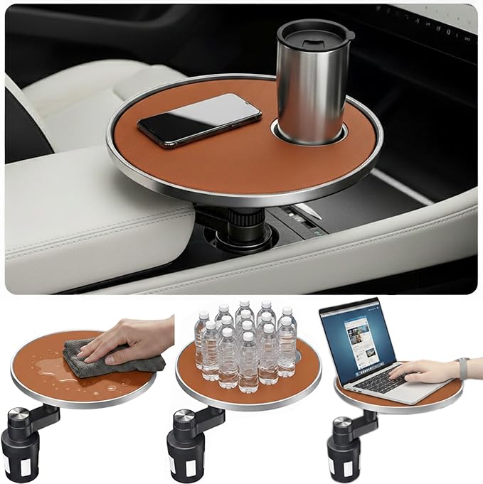 Car Desk for Laptop, Car Tray & Car Food Tray with Cup Holder ，Height-Adjustable 360° As Car Seat Tray Or Car Table Tray, Compatible with Tesla Model 3/Y/S, Ford/Most Vehicles (Orange) by Unknown