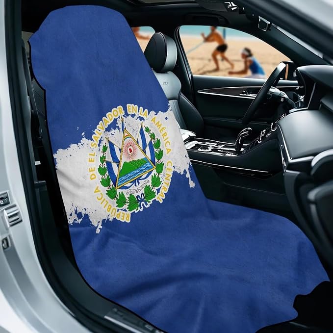 SEANATIVE Car Seat Towel Covers - Breathable Sweat Absorbing Automotive Seat Protectors for Gym, Camping & Pet Transport (Fits SUV/Truck), Flag of El Salvador Print - Image 2