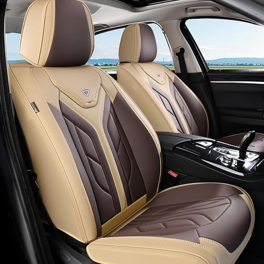 Coverado Seat Covers, Car Seat Covers Front Seats, Leather Seat Covers for Cars, Automotive Seat Covers Car Seat Protector Car Seat Cushion Universal Fit for Most Sedan SUV Pick-up Truck(Beige&Coffee) by COVERADOAUTO