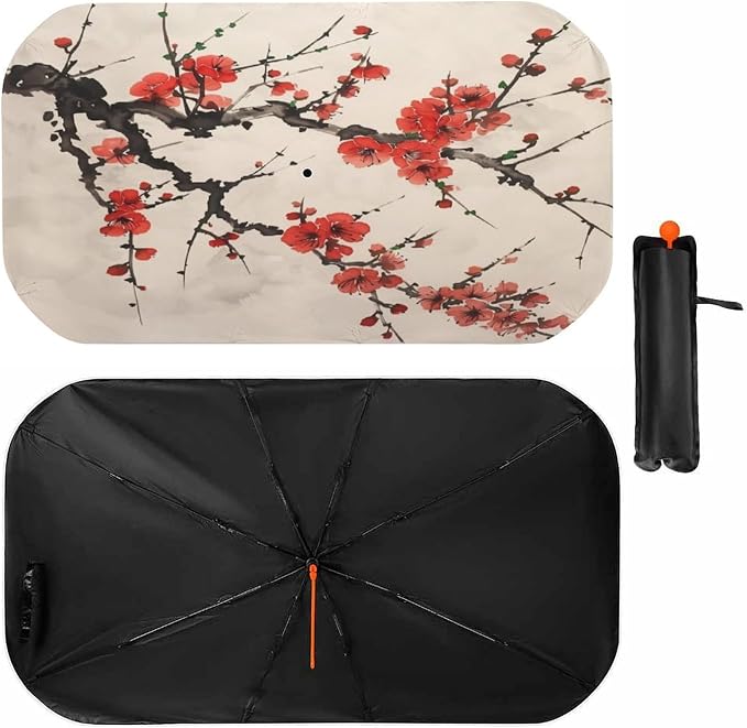 Plum Blossom Car Windshield Sun Shade Foldable Umbrella Auto Sunshade for Car Truck SUV-Blocks Sun Visor Protector-Keeps Your Vehicle Cool by Foruidea