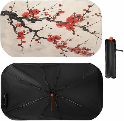 Plum Blossom Car Windshield Sun Shade Foldable Umbrella Auto Sunshade for Car Truck SUV-Blocks Sun Visor Protector-Keeps Your Vehicle Cool by Foruidea