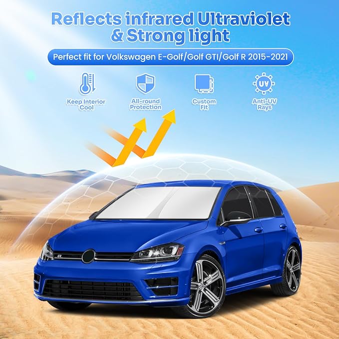 Canvcle Window Shades for 2015-2021 Volkswagen VW E-Golf/Golf GTI/R Accessories Windshield Sun Shade Side Rear Window Covers Sunshade Sun Visor Shield Privacy Protection for Camping Black 8PCS - Image 2