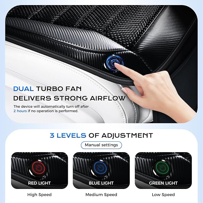 Coverado Cooling Car Seat Cushion, Ventilated Seat Cover with 2 Turbo Fans, Cooling Car Seat Covers Cooled Seat Pad Universal Fit for Most Car SUV Truck, Gray - Image 4