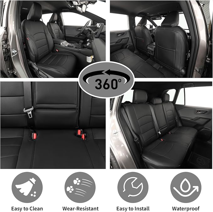EKR Rav4 Seat Covers Custom Fit for Toyota Rav4 (Hybrid) LE/XLE Premium 2026, Leather Car Seat Cover Full Set for SUV,Faux Leather(Black) - Image 4
