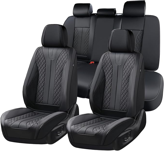 FLORICH Leather Seat Covers Full Set Automotive Seat Covers Black Car Seat Covers Waterproof Front and Back Seat Covers Car Seat Cushion Protector Universal Fit for Most Cars SUV Trucks, Black by FLORICH