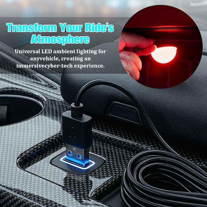 Car Interior LED Light, 4-in-1 USB Port Vehicle Under Dash Ambient Neon Lighting Decoration, Automotive Inside Foot Well Atmosphere Lamp, Universal Fit (Red) - Image 4