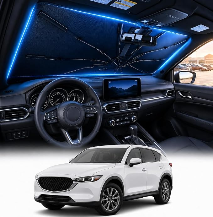[2026 Upgraded] DooGooCoo Windshield Sun Shade Umbrella for Mazda CX5 2017-2025 2026 [100% Sunlight Blocked, Cooling Ice Crystal] Sunshade for Car Windshield for CX 5 Sun Shade, Custom Fit for CX5. by DooGooCoo