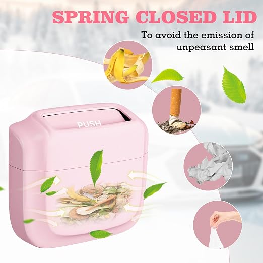 2 Pack Car Trash Can with Lid, Built-in Storage Garbage Bag, Pink | Leakproof Car Door Trash Can with Hook, for women, 60pcs Trash Bags, Mini Automotive Garbage Bin for Vehicle, Office, Home - Image 3