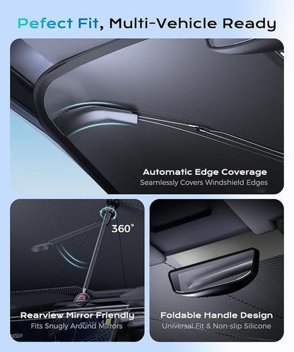 [2026 Upgrade] Coverado Sunshade for Car Windshield, UPF80+ Full-Size Trucks/SUVs Windshield Sun Shade Blocks Heat & UV Rays, Thickened Vinyl Coating Keep Cool and Protect Interior, Foldable L 61x33 - Image 6