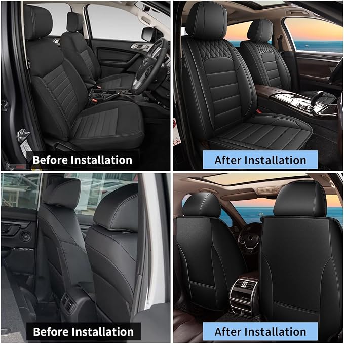 Car Seat Covers Fit for Honda Civic 2003-2026 Front Set | Faux Leather Waterproof Automotive Seat Protectors,Compatible with Airbags,Easy to Install,2 Seats Black - Image 7