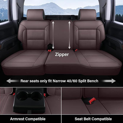 Coverado Chevy Silverado Seat Covers, Leather Car Seat Covers Custom Fit for Chevy Silverado GMC Sierra 2014-2018 1500, 2015-2019 2500HD 3500HD (Full Set, Brown) - Image 2
