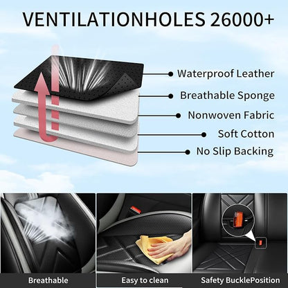 Stinger Car Seat Covers Fit for Kia Stinger 2018-2023, Premium Full Coverage Leather Automotive Seat Protectors, All Seasons Waterproof Breathable, Airbag Compatible, (2 Front Seats Black Gray) - Image 3