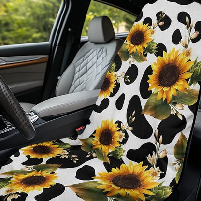 Sunflower Cow Car Seat Towel Cover Sweat Auto Seat Cover Towel | Cow Print Auto Front Seat Protector with Storage Bag Sunflowers Car Interior Accessories Non-Slip Car Seat Towel Cover - Image 3
