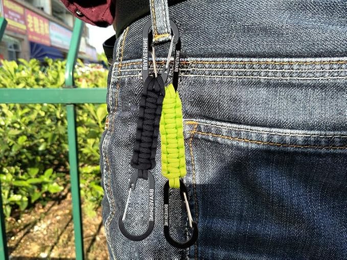 BRAVESHINE Paracord Keychain Carabiner Clip | D Ring Hanger Lanyard Hook | 7.3inch Long | for Stroller, Water Bottle, Key, Backpacks, Men, Women, Luggage, Car Seat Headrest, Fence, Bag Charms - Image 8
