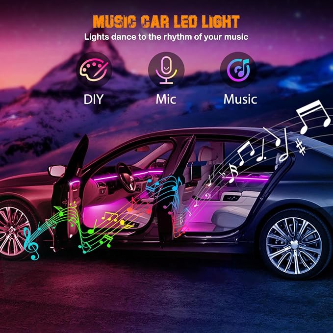 Jushope Car LED Lights, Interior Car Lights with Wireless APP/RF Remote/Button Control, Car Ambient Lighting Kit with 236" Integrated Molding Fiber Optic RGB Sync to Music (9 in 1-USB) - Image 6