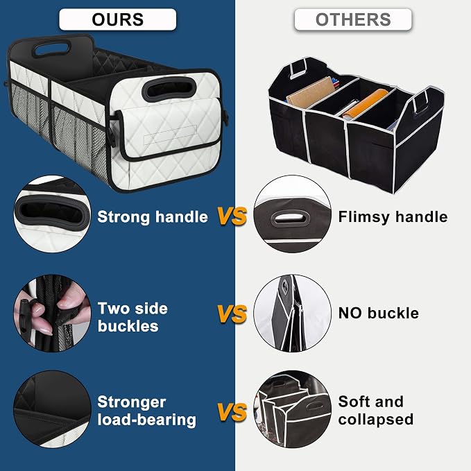 Deosk Car Trunk Organizer for SUV, Car Organizers and Storage with Reinforced Handles, Car Accessories for Women/Men 70L Waterproof Polyester Trunk Organizer(Large, Beige) - Image 5