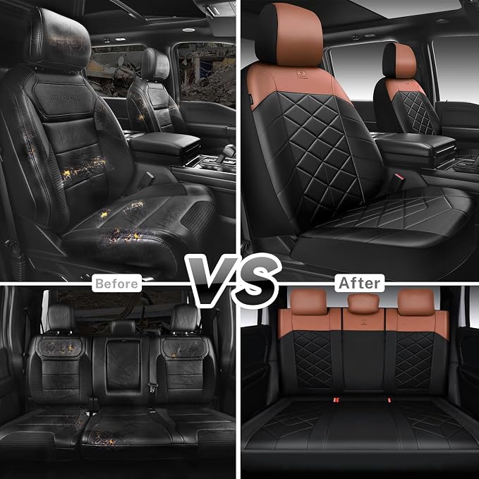 CAR PASS Memory Foam Leather Seat Covers Full Set, Breathable Perforated Nappa Leather Seat Covers Universal Fit for Cars,SUV,Truck Seat Covers Thick 3D Foam Comfortable, Airbag Compatible Black Brown - Image 6