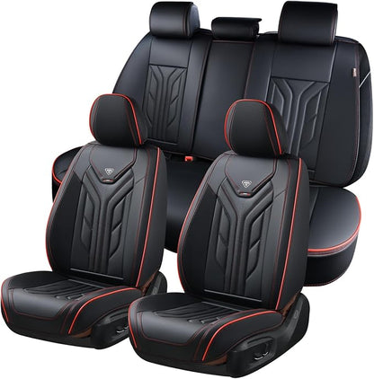 Coverado Seat Covers, Car Seat Covers Full Set, Leather Seat Covers for Cars, Automotive Seat Covers Car Seat Protector Car Accessories Fit for Most Sedans SUV Pick-up Truck(Black&Red) by COVERADOAUTO