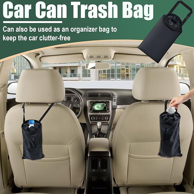 ecocstm 2 PCS Car Trash Bags, Car Accessories Washable Garbage Bag Hanging | Detachable Trash Can with Top Elastic Vent & Sticky Strap Bottom Opening, Seat Back Tash Bag for Cars,Travelling,Outdoor - Image 2