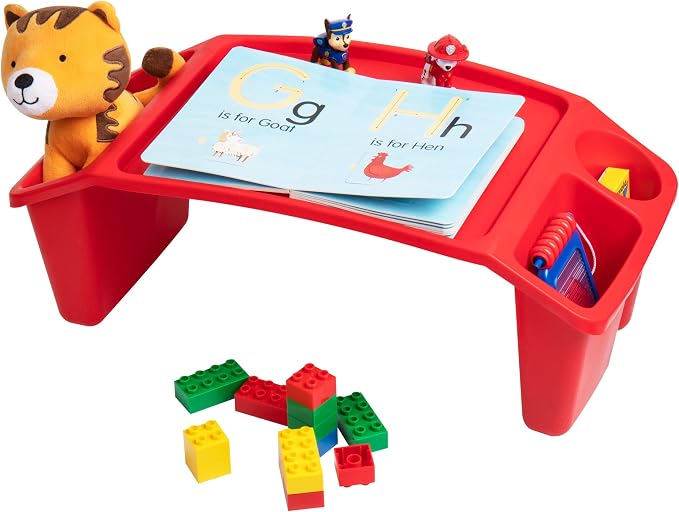 Mind Reader Kids Lap Desk, Portable Activity Tray with Side Storage, Stackable Plastic Desk for Drawing, Snacks, Study, Set of 2, Red - Image 4
