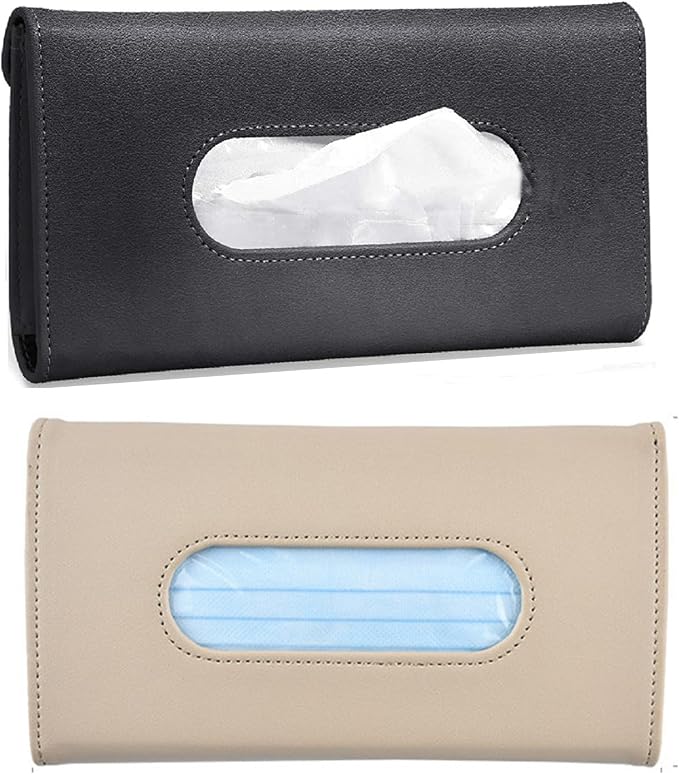 2PCS Car Tissue Holder Sun Visor Napkin Holder with Tissue Car Mask Holder | Refill Car Mask Holder PU Leather Tissue Box Tissue Box Holder Hanging Tissue Holder Mask Dispenser for Car by YVPSI