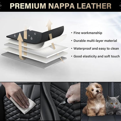 Coverado Car Seat Cover, Front Seat Cover, 2 Pack Universal Seat Covers for Cars, Breathable Nappa Leather Seat Cover, Waterproof Car Seat Protectors, Automotive Seat Covers Fit for Most Cars Black - Image 6
