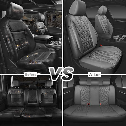 CAR PASS Piping Luxury Leather Seat Covers Full Set,5 Seats Anti-Slip Waterproof Seat Covers Compatible with Front Armrests,Universal Fit for Sendans, Suvs,Vans,Trucks,Airbag Compatible,Pure Gray - Image 6