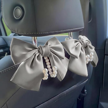 2 PCS Bow Pearl Car Seat Headrest Hook – Cute Purse Hook for Car, Girly Interior Decoration Accessories Hook Hanger, Seatback Holder for Purses & Bags, Elegant Car Organizer (Moonlight Grey) by Unknown