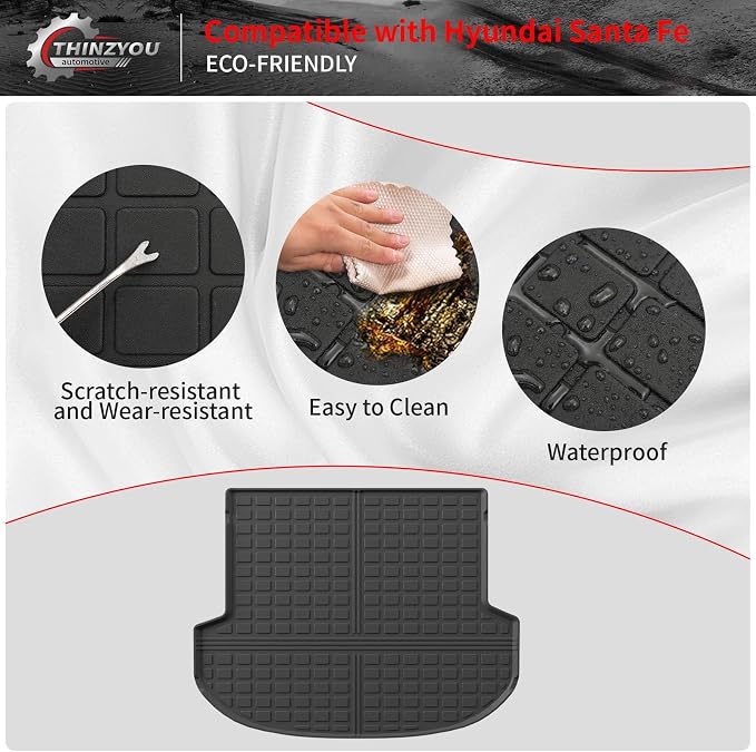 Cargo Mat & Backrest Mats for 2021-2023 Hyundai Santa Fe 5 Seats | Trunk Liner Trunk Mat TPE All Weather Back Seat Cover Protector 2022 Santa Fe Accessories - Image 4