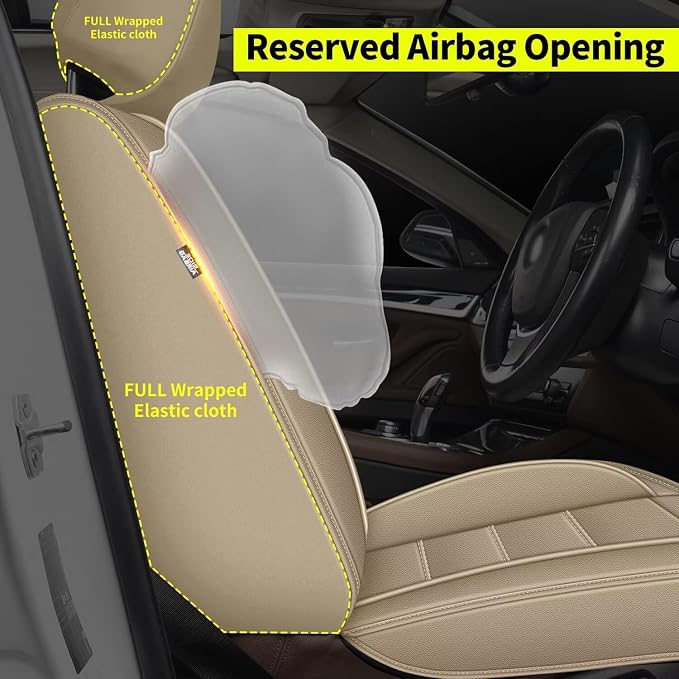 IKABEVEM Car Seat Covers Fit for Acura ZDX 2010 2012 2013: Full Set Luxury Leather Automotive Seat Covers, Car Seat Protector(5 Seats, Beige) - Image 4