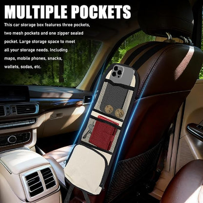 2PCS Car Seat Side Organizer, Car Organizers and Storage, Auto Front Seat Storage Hanging Bag, Auto Accessories Multifunctional Vehicle Mesh Pocket Holder for SUV Truck (Lvory White, 2PCS) - Image 4