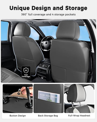 Huidasource Universal Car Seat Covers, Waterproof Faux Leather, Airbag Compatible, Easy Install, Preserve Cup Holders and Seat Functions, Great for Daily & Outdoor Use, Gray & White - Image 6